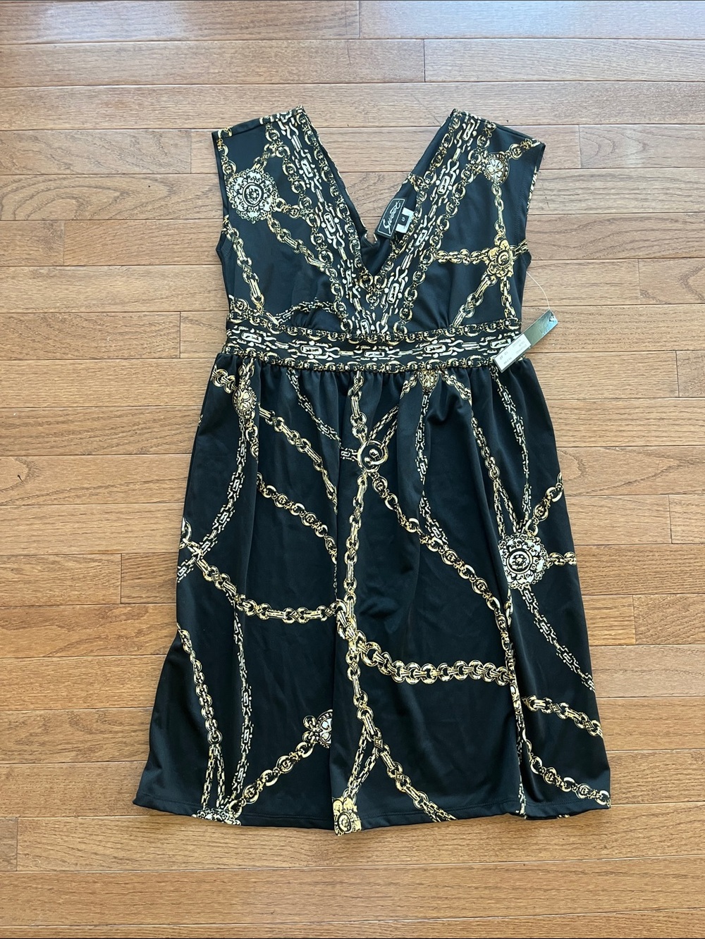 Gold Chain-Print V-Neck Women's Dress